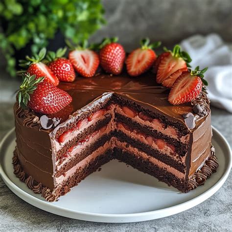 Thematic photo of a delicious looking sugar-free and flour-free strawberry chocolate cake
