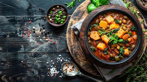 Ingredients for bean stew on a wooden table