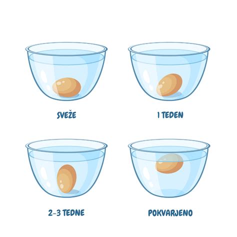 infografika/shema vodnega testa svežine jajc