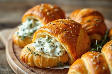 Thematic photo of freshly baked croissants with cheese filling