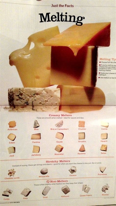 Infographic showing different types of cheese and their melting properties