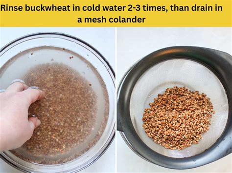 The process of rinsing buckwheat in a sieve under cold water