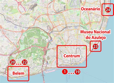 Mapa Lizbone z označenimi slaščičarnami na 