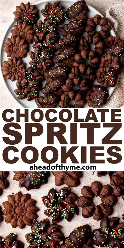 Infographic showing different decoration options for spritz cookies (melted chocolate, sprinkles, powdered sugar)