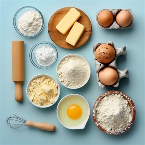Photo of all ingredients neatly arranged on a counter before baking