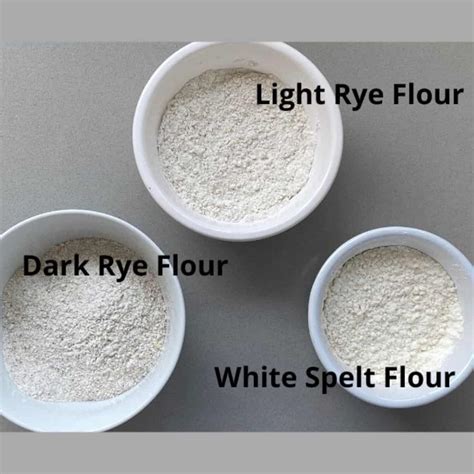 Photo showing different types of flour (wheat, rye, spelt)