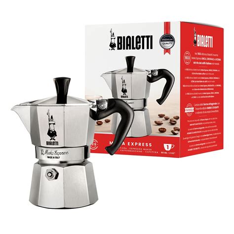 The original octagonal Bialetti Moka Express coffeemaker, side view