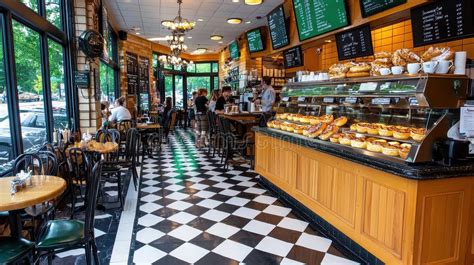 Thematic photo of a cozy cafe interior with people enjoying coffee and pastries.