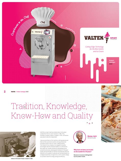 The Valtek logo and a modern ice cream machine in a professional kitchen setting.