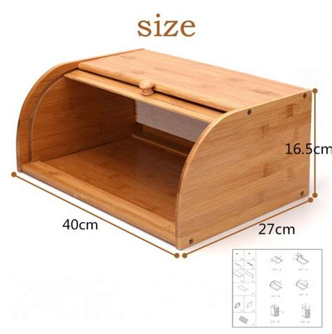 Thematic photo of a wooden bread bin made of beech wood with a cutting board, placed on a kitchen counter