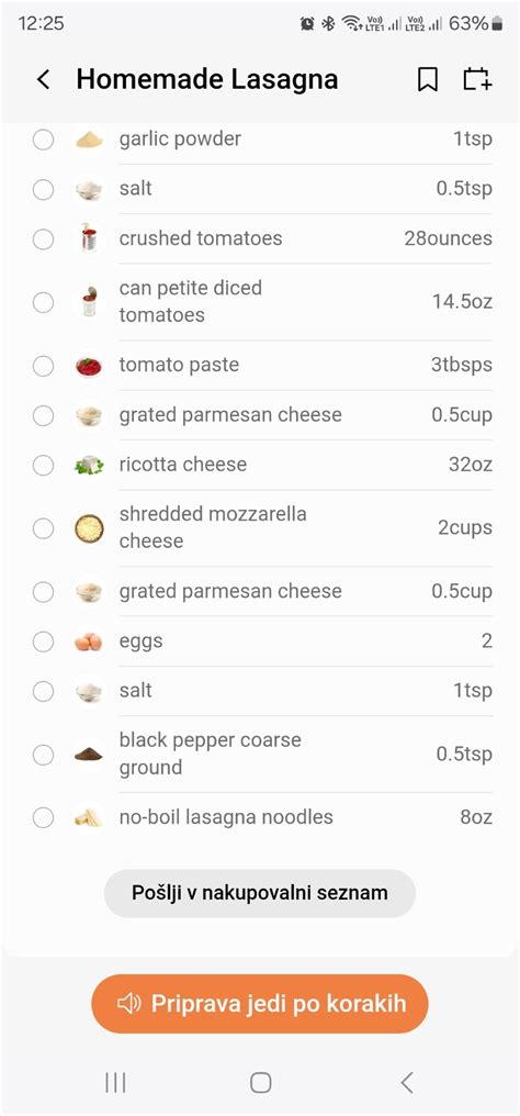 ilustracija vseh potrebnih sestavin za lazanjo