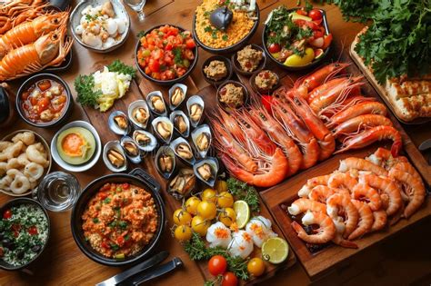 Photo of various seafood dishes on a plate, showcasing presentation (not specific to Korte, but general idea)