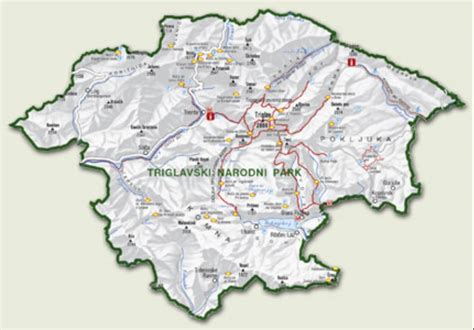 zemljevid z označenimi ekološkimi otoki v Triglavskem narodnem parku