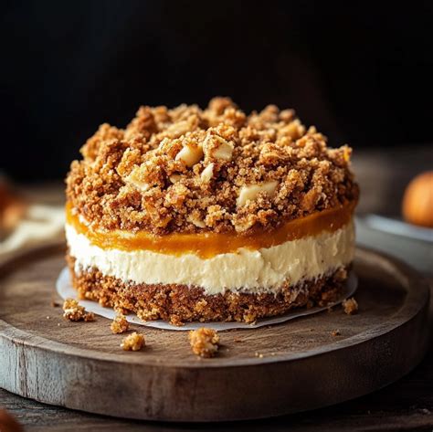 Detailed infography of the preparation steps for a pumpkin cake with crumble topping