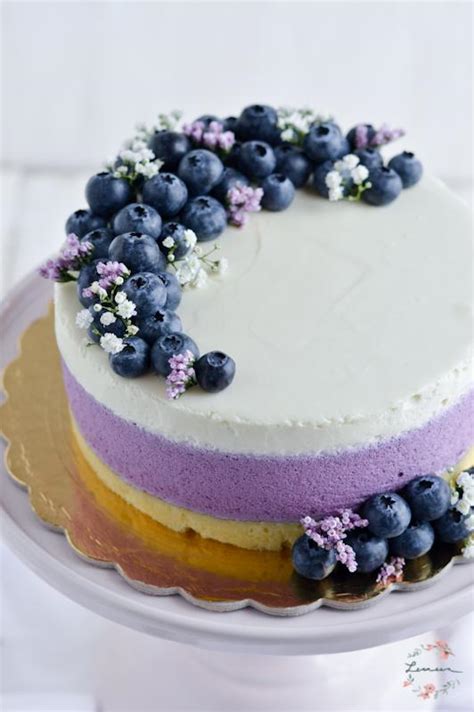 borovničeva torta z belo čokolado in skuto, okrašena v ombre stilu