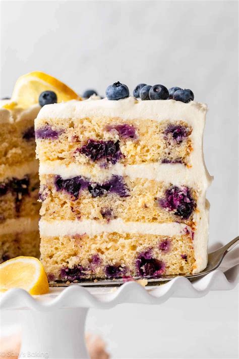Thematic photo of a slice of blueberry cake with fresh blueberries
