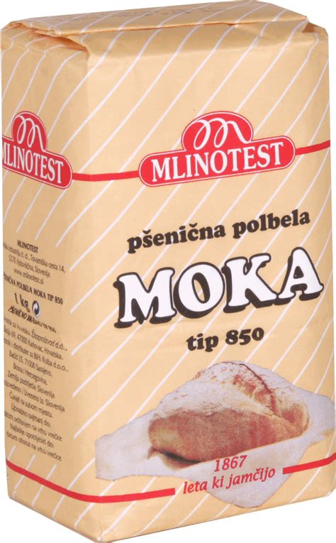 Infografika z različnimi vrstami moke in njihovimi uporami (pšenična tip 400, 500, 850, polnozrnata, ajdova, pirina)
