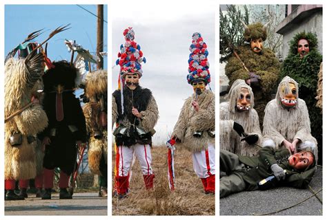 Zbirka fotografij: Slovenske pustne maske, kot so kurenti, laufarji in škoromati.