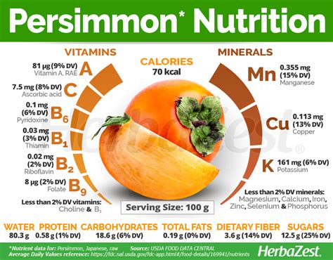 Infographics on the nutritional value of persimmon (vitamins and minerals)