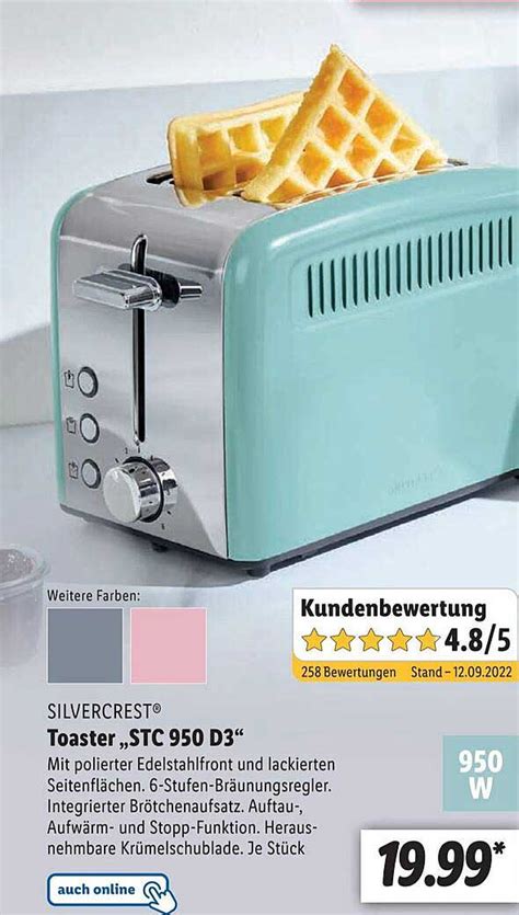 ilustracija opekača kruha SilverCrest STC 950 D3, ki peče toast