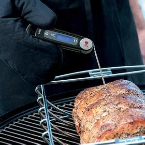 Prikaz uporabe kuhinjskega termometra pri peki mesa za doseganje idealne notranje temperature.