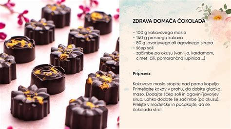 Infografika s sestavinami za domačo čokolado in postopkom topljenja nad vodno kopeljo
