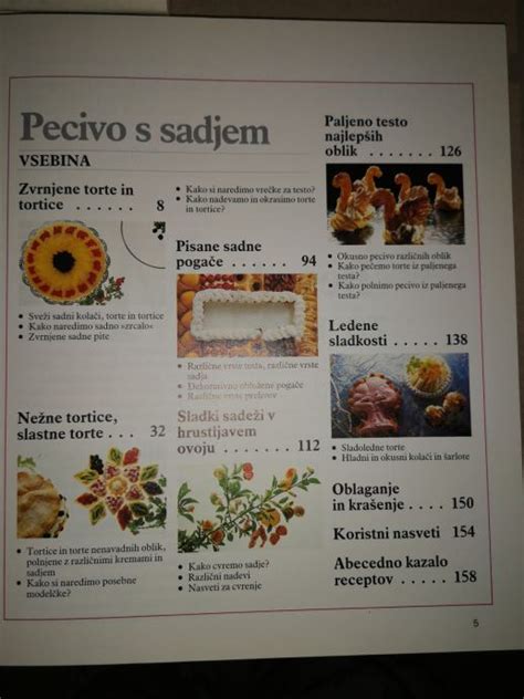 Infografika, ki prikazuje raznolikost receptov v knjigi: od predjedi do znamenitih sladic