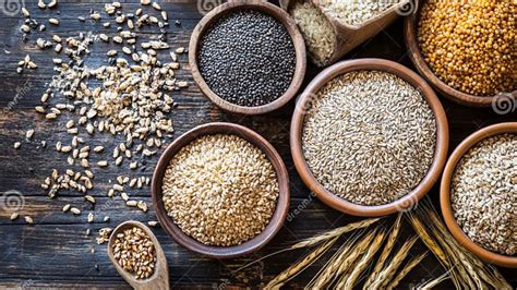 Thematic photo of various seeds in bowls on a wooden table, emphasizing healthy eating and a variety of textures.