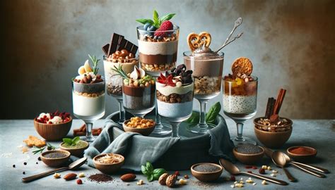 Collage fotografij poletnih sladic v kozarcu, ki prikazujejo sadje, smetano in piškote.