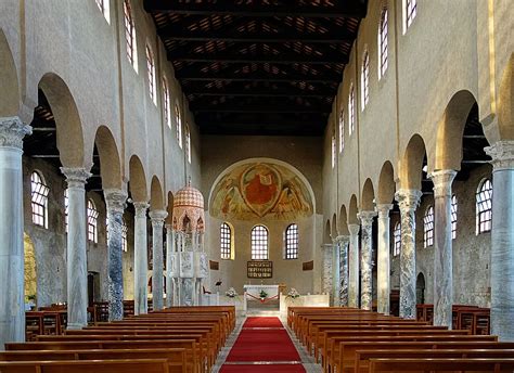 Photo of the interior of the Basilica of Saint Euphemia in Grado, showing ancient mosaics