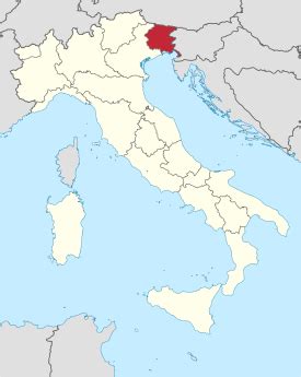 Zemljevid Italije, ki prikazuje regije Veneto in Furlanija-Julijska krajina