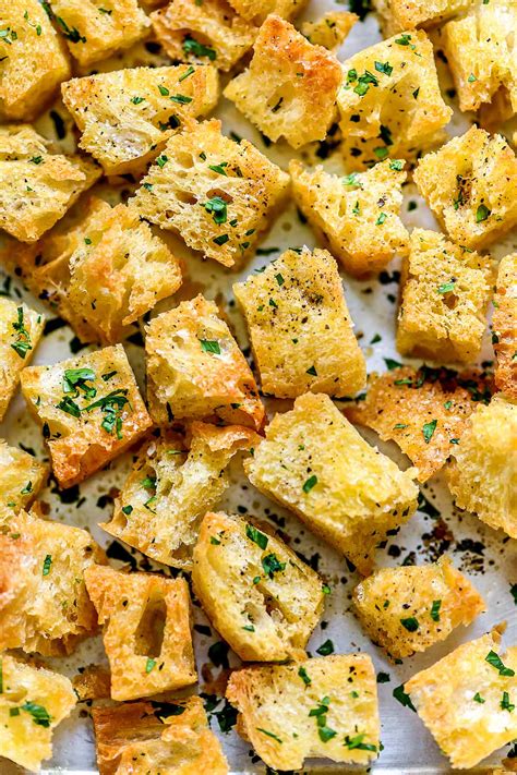Plate of crispy homemade croutons with a hint of garlic