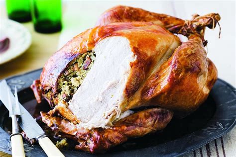 Thematic photo of a stuffed roasted turkey