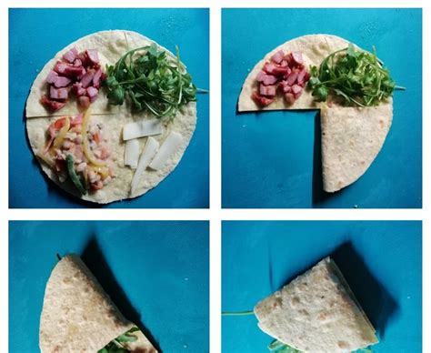 Diagram zvijanja tortilj v rolice in pritrjevanja z zobotrebcem