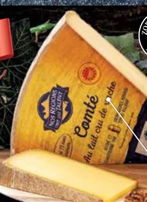 Prikaz sir Comté v rezu, s teksturo in barvo