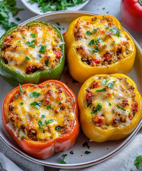 Thematic photo of stuffed bell peppers ready to be baked, showcasing fresh ingredients