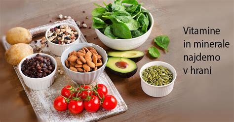 prikaz življenjsko pomembnih vitaminov in mineralov v hrani