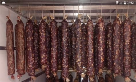 Prikaz prereza pravilno zorjene domače salame z enakomerno teksturo in ustrezno vsebnostjo maščobe