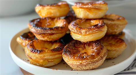 Fotografija sveže pečenih pastéis de nata s hrustljavo skorjico in kremnim polnilom