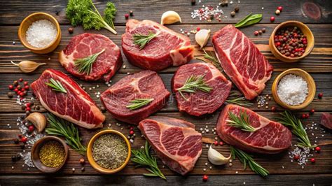 Photos of various dry-aged steaks ready for grilling