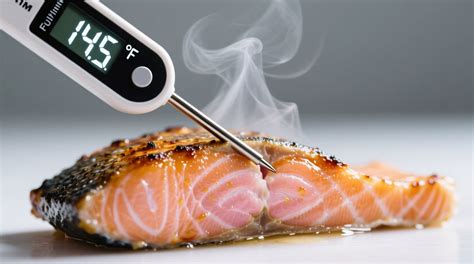 Thematic photo: Cooking thermometer in salmon fillet
