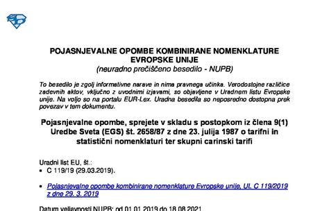 shema strukture kombinirane nomenklature Evropske unije