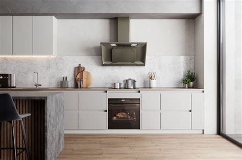 Thematic photo of a modern kitchen with a built-in oven and induction hob