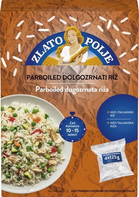 Prikaz različnih vrst riža: dolgozrnati, okroglozrnati, parboiled in polnozrnati v ločenih posodicah