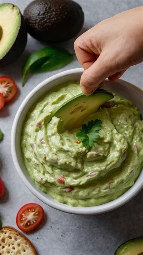 Guacamole dip with avocado and other fresh vegetables