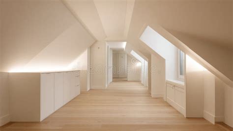 Thematic photo of a bright, modern attic apartment with sloping ceilings