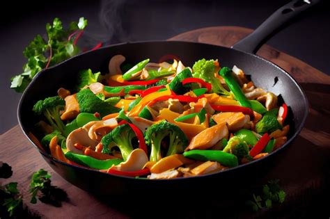Photo of a wok stir-fry with chicken and vegetables