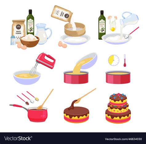 Infographics on the preparation steps for the currant/raspberry cake
