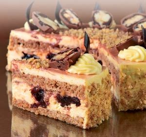 shematski prikaz plasti čokoladne torte s suhimi slivami