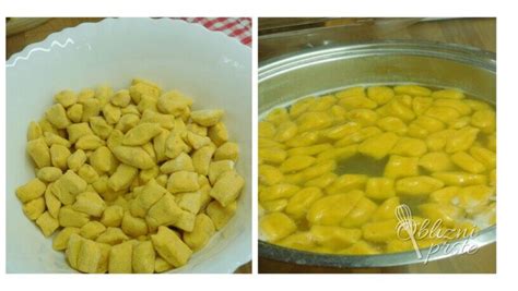 Prikaz kuhanja bučnih njokov v vreli vodi